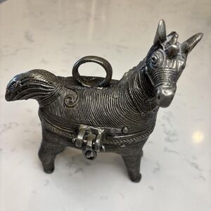 Vintage Brass Indian Dhokra Horse Trinket Box with Latch/Clasp Unique Metal Cast